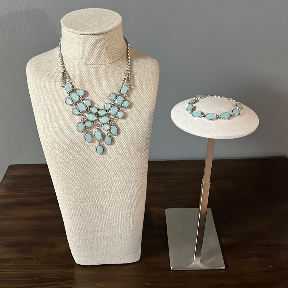Statement necklace and bracelet set teal